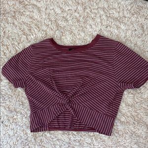 Forever 21 Maroon & Grey Striped Crop-top
